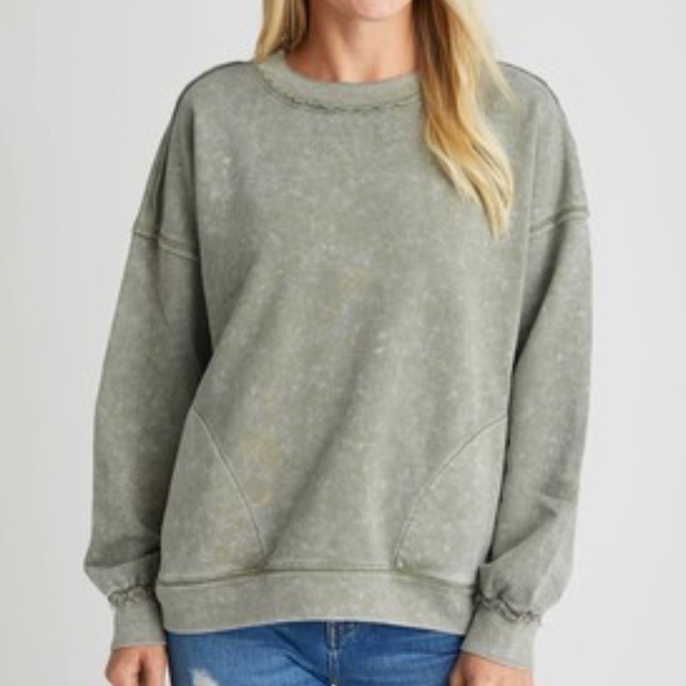 Free People fp Movement Metti Crew Casual Acid Wash Green Women's Sweatshirt L